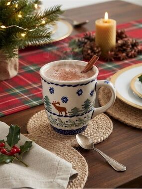 Hand Made Polish Pottery Boleslawiec Reindeer Christmas Winter Mug